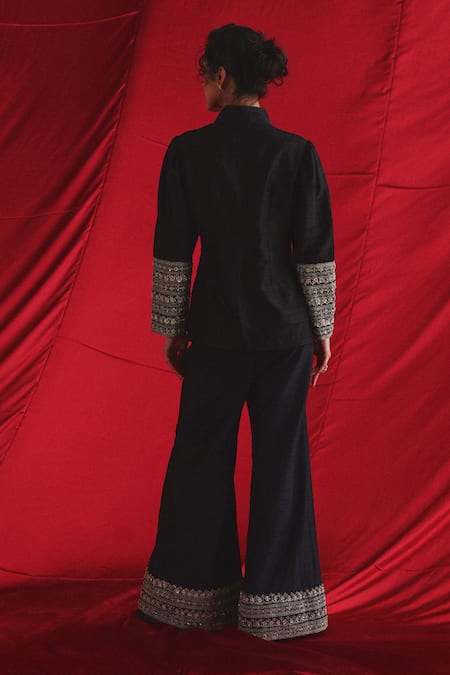 Shop Twenty Nine Black Silk Embroidery Marodi Work Palazzo at Aza Fashions Shop_Twenty Nine_Black Silk Embroidery Marodi Work Palazzo _at_Aza_Fashions