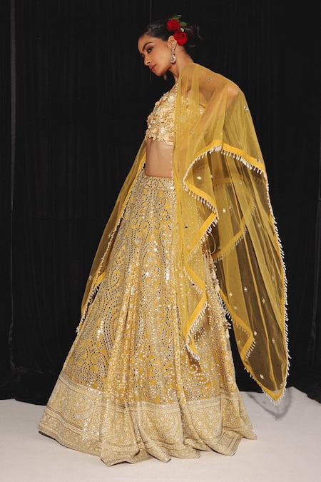 Twenty Nine Yellow Tissue Mirrors Embroidered Box Pleat Lehenga Online at Aza Fashions Twenty Nine_Yellow Tissue Mirrors Embroidered Box Pleat Lehenga _Online_at_Aza_Fashions