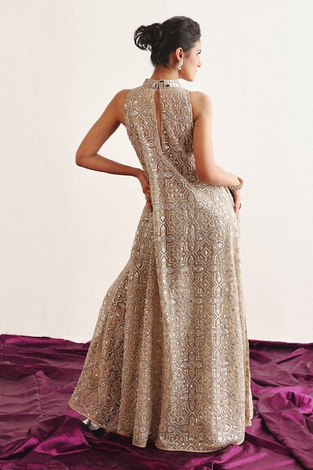 Twenty Nine Silver Mirror Embroidered Tulle Sharara 