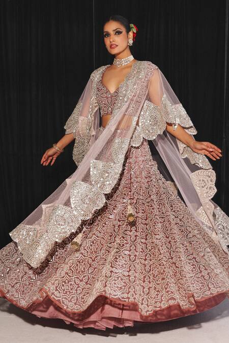 Buy Twenty Nine Wine Tulle Mirrors Embroidered Lehenga Online at Aza Fashions Buy_Twenty Nine_Wine Tulle Mirrors Embroidered Lehenga _Online_at_Aza_Fashions