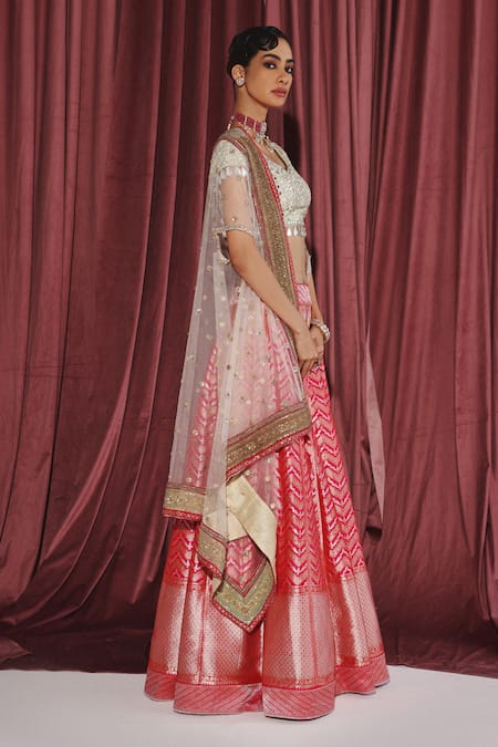 Shop Twenty Nine Pink Brocade Chevron Woven Lehenga at Aza Fashions Shop_Twenty Nine_Pink Brocade Chevron Woven Lehenga _at_Aza_Fashions