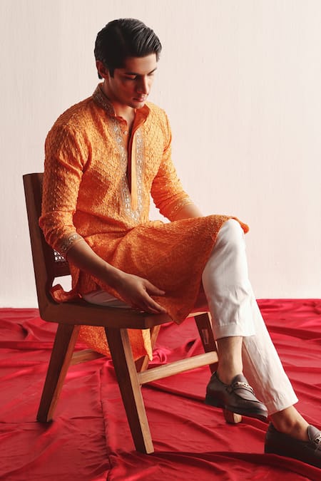 Twenty Nine Marodi Work Orange Silk Kurta 