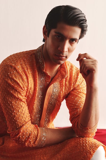 Buy Twenty Nine Orange Silk Embroidery Marodi Work Kurta Online at Aza Fashions Buy_Twenty Nine_Orange Silk Embroidery Marodi Work Kurta _Online_at_Aza_Fashions