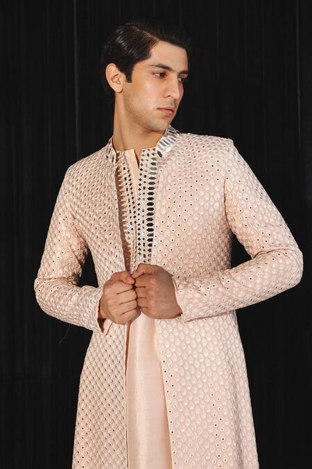 Twenty Nine Pink Silk Mirrors Work Short Kurta Online at Aza Fashions Twenty Nine_Pink Silk Mirrors Work Short Kurta _Online_at_Aza_Fashions