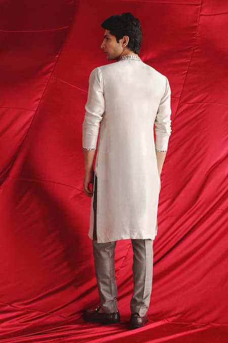 Shop_Twenty Nine_Silver Silk Mirrors Embroidered Kurta _at_Aza_Fashions