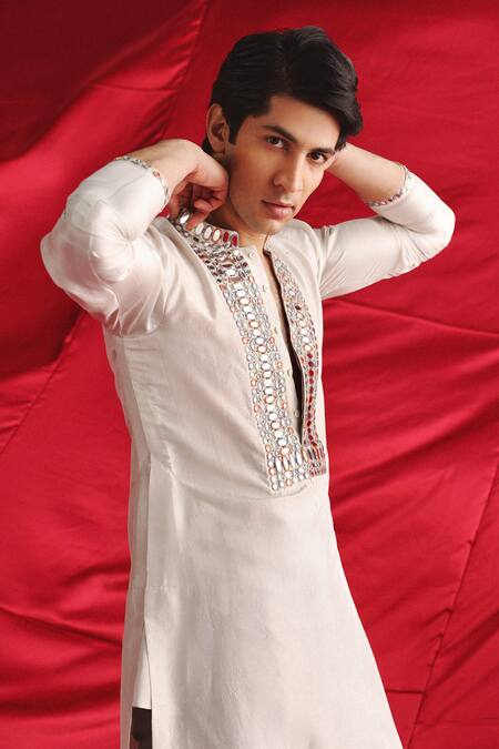 Twenty Nine_Silver Silk Mirrors Embroidered Kurta _Online_at_Aza_Fashions
