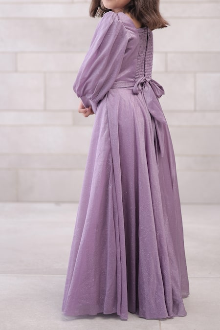 Petite Pomme Purple Cotton Gathered Shimmer Long Gown at Aza Fashions Petite Pomme_Purple Cotton Gathered Shimmer Long Gown_at_Aza_Fashions