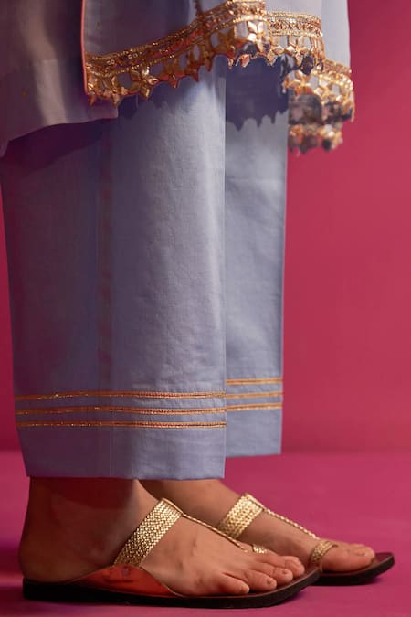 Buy Shetab Kazmi Blue Viscose, Georgette Embroidery, Gota Patti Split V-neck Kurta Set Online at Aza Fashions Buy_Shetab Kazmi_Blue Viscose, Georgette Embroidery, Gota Patti Split V-neck Kurta Set _Online_at_Aza_Fashions