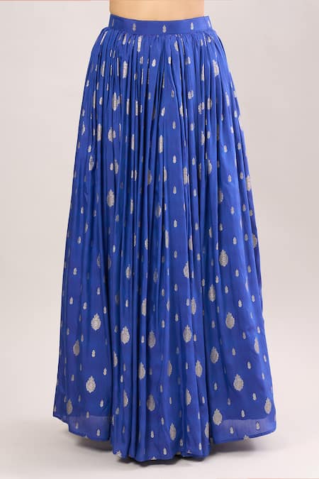 Buy Lashkaraa Blue Chiffon Embroidery, Sequins, Zari Round Woven Floral Buttis Lehenga Set Buy_Lashkaraa_Blue Chiffon Embroidery, Sequins, Zari Round Woven Floral Buttis Lehenga Set