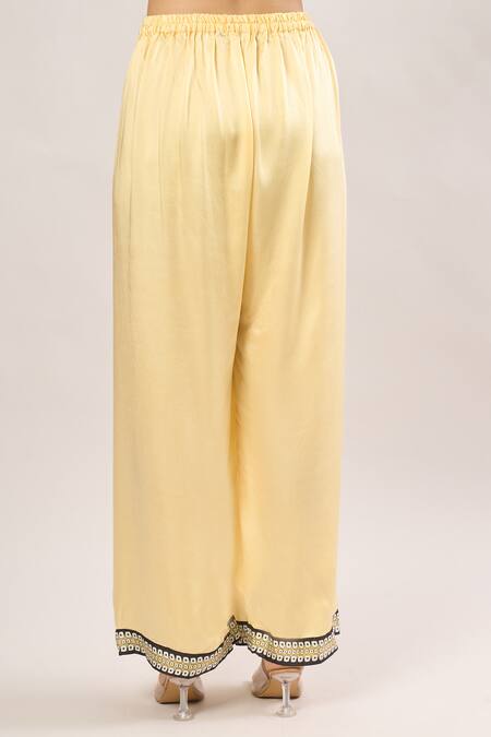 Shop Rajdeep Ranawat Yellow Satin Embroidery Beige Palazzo Pant Online at Aza Fashions Shop_Rajdeep Ranawat_Yellow Satin Embroidery Beige Palazzo Pant _Online_at_Aza_Fashions