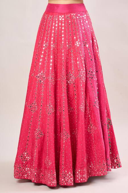 Buy Neha Khullar Pink Silk Mirrors, Sequins, Embroidery Geometric Lehenga Set Buy_Neha Khullar_Pink Silk Mirrors, Sequins, Embroidery Geometric Lehenga Set