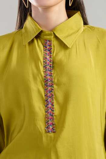 Khwaab By Sanjana Lakhani Green Polyester Lace Shawl Neck Seed Bead Embroidered Kurta Set at Aza Fashions Khwaab By Sanjana Lakhani_Green Polyester Lace Shawl Neck Seed Bead Embroidered Kurta Set _at_Aza_Fashions