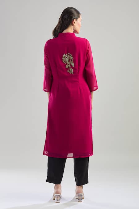 Samyukta Singhania Fuchsia Seed Bead Embroidered Kurta 