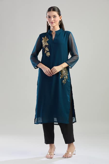 Samyukta Singhania Glass Bead Embroidered Blue Kurta 