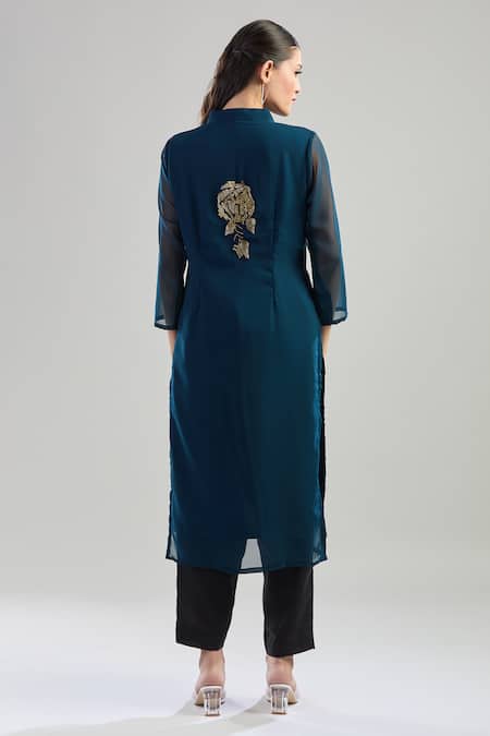 Samyukta Singhania Glass Bead Embroidered Blue Kurta 