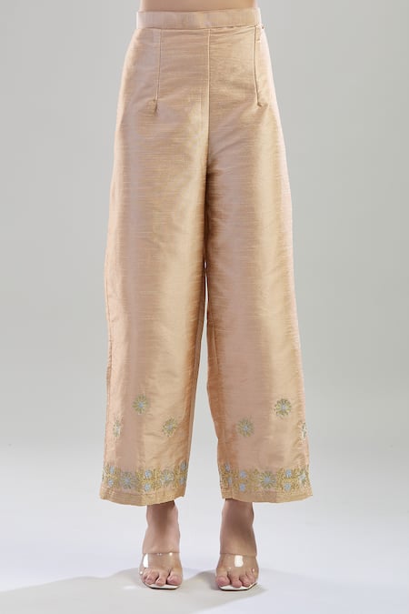 Samyukta Singhania Gold Silk, Cotton Embroidery Open Neck Zari Kurta Set at Aza Fashions Samyukta Singhania_Gold Silk, Cotton Embroidery Open Neck Zari Kurta Set _at_Aza_Fashions