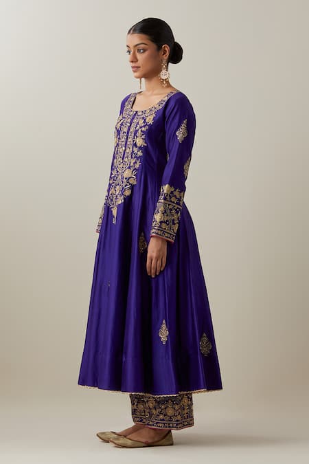 Buy Ikshita Choudhary Blue Chanderi Silk, Tissue, Organza Embroidery, Lace Round Floral Anarkali Set Online at Aza Fashions Buy_Ikshita Choudhary_Blue Chanderi Silk, Tissue, Organza Embroidery, Lace Round Floral Anarkali Set _Online_at_Aza_Fashions