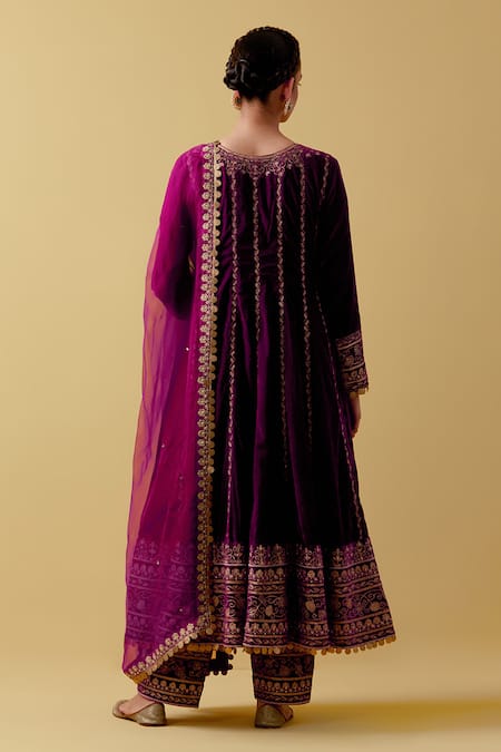 Shop Ikshita Choudhary Purple Velvet, Organza, Cotton Sequins, Beads, Cut Work, Embroidery Anarkali Set at Aza Fashions Shop_Ikshita Choudhary_Purple Velvet, Organza, Cotton Sequins, Beads, Cut Work, Embroidery Anarkali Set _at_Aza_Fashions