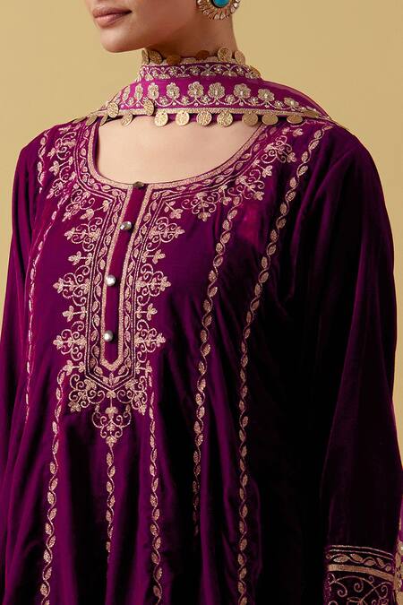 Ikshita Choudhary Purple Velvet, Organza, Cotton Sequins, Beads, Cut Work, Embroidery Anarkali Set at Aza Fashions Ikshita Choudhary_Purple Velvet, Organza, Cotton Sequins, Beads, Cut Work, Embroidery Anarkali Set _at_Aza_Fashions