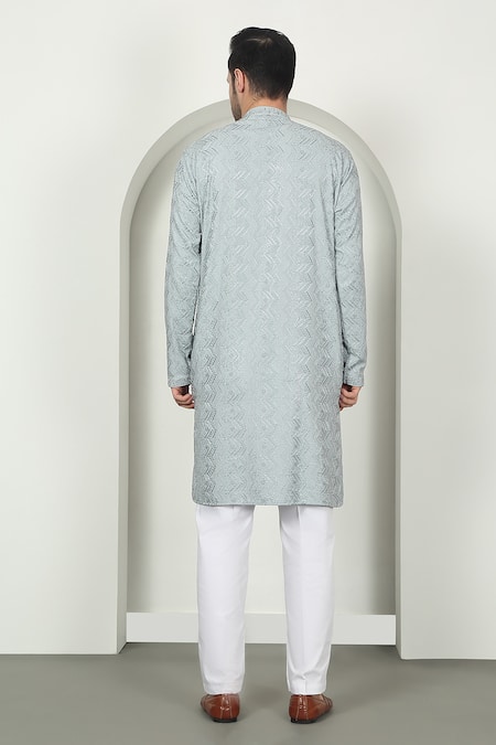 Aham-Vayam Pastel Grey Embroidered Kurta Set 