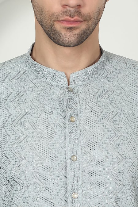 Aham-Vayam_Gray Cotton Sequins, Embroidery Pastel Grey Kurta Set _at_Aza_Fashions