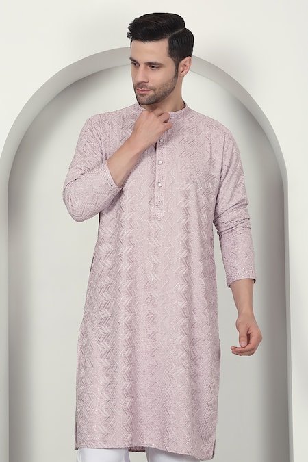 Shop Aham-Vayam Pink Cotton Sequins, Embroidery Pastel Kurta Set Online at Aza Fashions Shop_Aham-Vayam_Pink Cotton Sequins, Embroidery Pastel Kurta Set _Online_at_Aza_Fashions