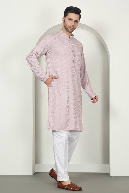 Aham-Vayam Pink Cotton Sequins, Embroidery Pastel Kurta Set at Aza Fashions Aham-Vayam_Pink Cotton Sequins, Embroidery Pastel Kurta Set _at_Aza_Fashions