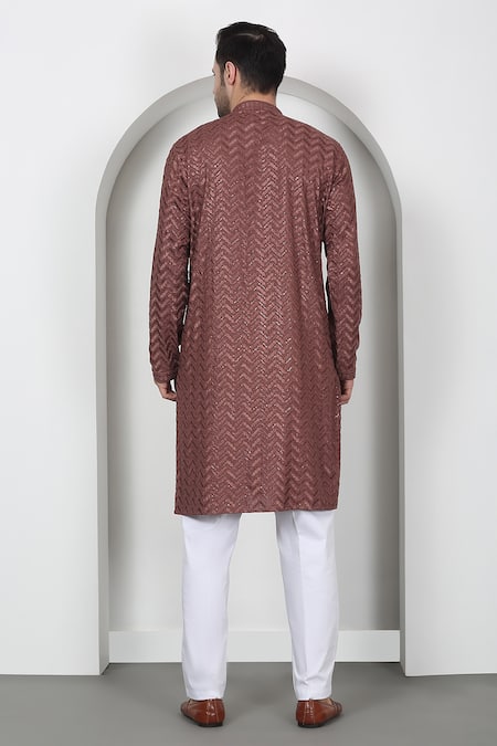 Aham-Vayam Chevron Embroidered Cotton Kurta Set 