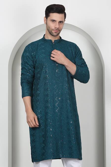 Buy Aham-Vayam Green Cotton Sequins Zig Zag Embroidered Kurta Set Online at Aza Fashions Buy_Aham-Vayam_Green Cotton Sequins Zig Zag Embroidered Kurta Set _Online_at_Aza_Fashions