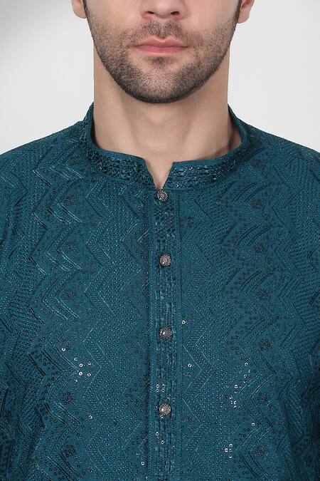 Aham-Vayam Green Cotton Sequins Zig Zag Embroidered Kurta Set at Aza Fashions Aham-Vayam_Green Cotton Sequins Zig Zag Embroidered Kurta Set _at_Aza_Fashions