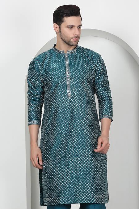 Buy_Aham-Vayam_Green Cotton Sequins, Embroidery Jaal Kurta Set 