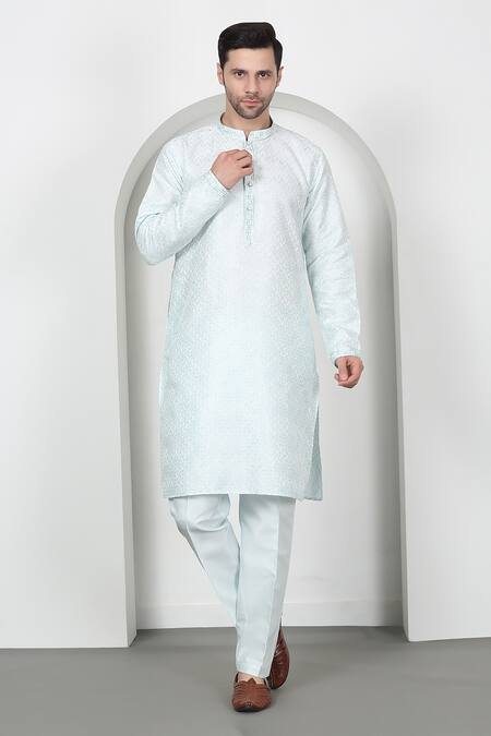 Aham-Vayam Blue Cotton Sequins, Embroidery Diagonal Kurta Set Online at Aza Fashions Aham-Vayam_Blue Cotton Sequins, Embroidery Diagonal Kurta Set _Online_at_Aza_Fashions
