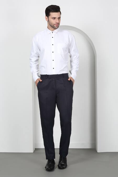 Aham-Vayam White Cotton, Silk Sequins, Embroidery Dark Navy Tuxedo Set Online at Aza Fashions Aham-Vayam_White Cotton, Silk Sequins, Embroidery Dark Navy Tuxedo Set _Online_at_Aza_Fashions