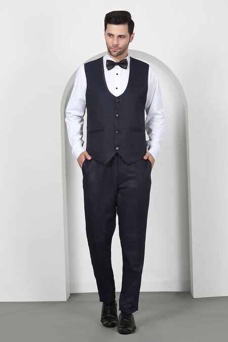 Buy Aham-Vayam White Cotton, Silk Sequins, Embroidery Dark Navy Tuxedo Set Online at Aza Fashions Buy_Aham-Vayam_White Cotton, Silk Sequins, Embroidery Dark Navy Tuxedo Set _Online_at_Aza_Fashions