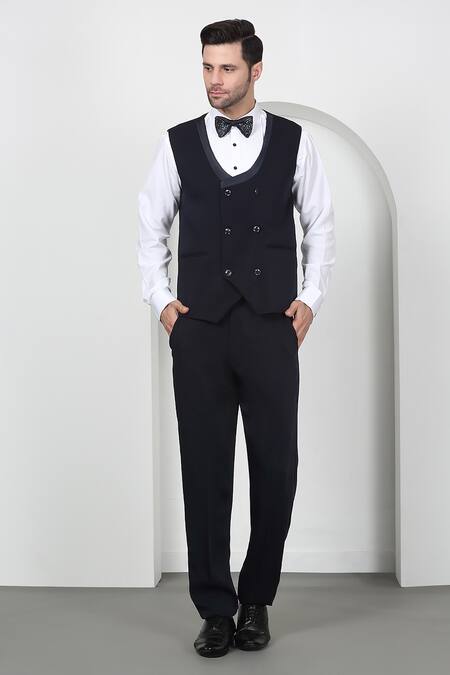 Buy Aham-Vayam Navy Cotton Sequins, Embroidery Cutdana Tuxedo Set Online at Aza Fashions Buy_Aham-Vayam_Navy Cotton Sequins, Embroidery Cutdana Tuxedo Set _Online_at_Aza_Fashions