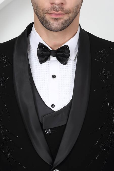 Aham-Vayam Black Cotton Beads, Cut Work, Embroidery Floral Tuxedo Set at Aza Fashions Aham-Vayam_Black Cotton Beads, Cut Work, Embroidery Floral Tuxedo Set _at_Aza_Fashions