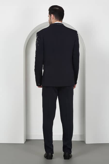 Shop Aham-Vayam Black Cotton Cut Work, Embroidery Floral Tuxedo Set at Aza Fashions Shop_Aham-Vayam_Black Cotton Cut Work, Embroidery Floral Tuxedo Set _at_Aza_Fashions