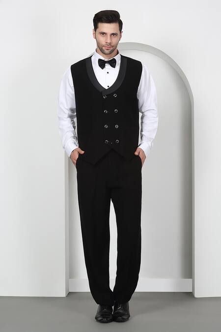 Buy_Aham-Vayam_White Cotton Cut Work, Beads Embroidered Tuxedo Set With Bow _Online_at_Aza_Fashions