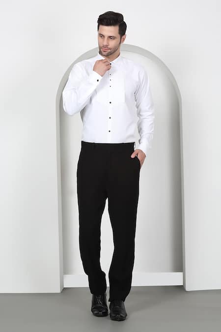 Shop_Aham-Vayam_Black Cotton Beads, Cut Work Designer Cutdana Embroidered Tuxedo Set _Online_at_Aza_Fashions