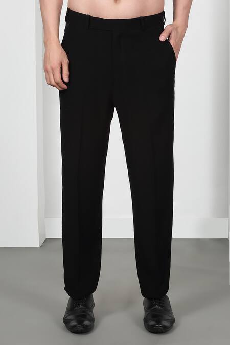 Aham-Vayam Black Cotton Beads, Cut Work Embroidered Tuxedo Set With Bow Online at Aza Fashions Aham-Vayam_Black Cotton Beads, Cut Work Embroidered Tuxedo Set With Bow _Online_at_Aza_Fashions