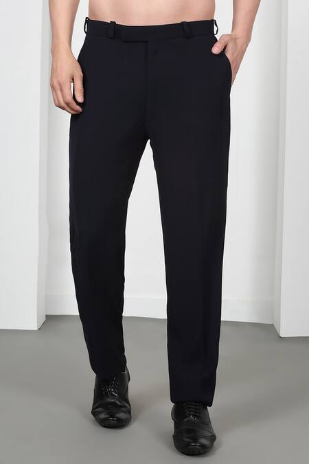 Buy_Aham-Vayam_White Cotton Embroidery, Beads, Cut Work Navy Tuxedo Set With Waistcoat _Online_at_Aza_Fashions