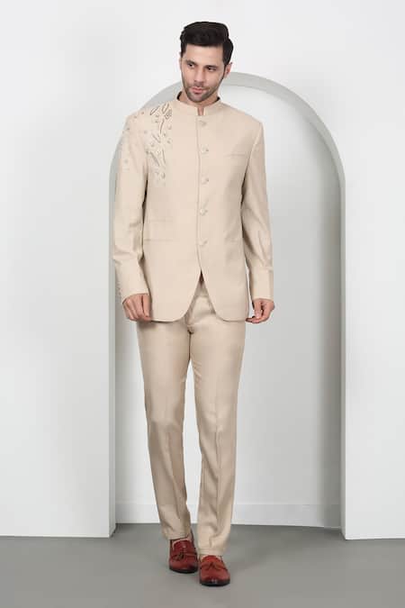 Aham-Vayam_Cream Cotton Cut Work, Sequins, Embroidery Cutdana Bandhgala Set _Online_at_Aza_Fashions