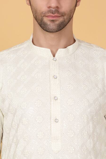 Aham-Vayam_Cream Cotton Sequins, Embroidery Floral Kurta Set _Online_at_Aza_Fashions