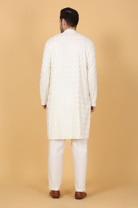 Aham-Vayam Floral Embroidered Cream Kurta Set 