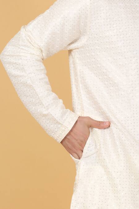 Aham-Vayam_Cream Cotton Sequins, Embroidery Kurta Set _Online_at_Aza_Fashions