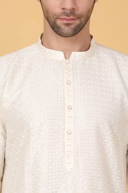 Buy_Aham-Vayam_Cream Cotton Sequins, Embroidery Kurta Set _Online_at_Aza_Fashions