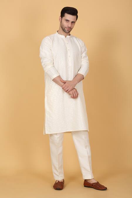 Buy_Aham-Vayam_Cream Cotton Sequins, Embroidery Kurta Set 
