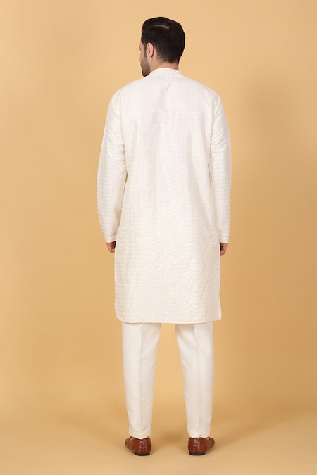 Shop_Aham-Vayam_Cream Cotton Sequins, Embroidery Kurta Set _at_Aza_Fashions