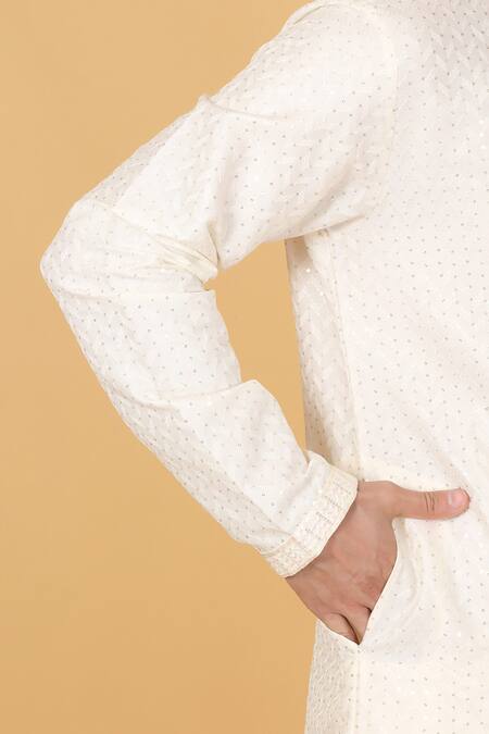 Aham-Vayam_Cream Cotton Sequins, Embroidery Diagonal Stripe Kurta Set _Online_at_Aza_Fashions