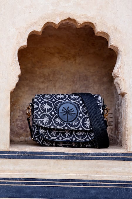 Grassroot By Anita Dongre_Black Woven Dhurrie Crossbody Bag _at_Aza_Fashions